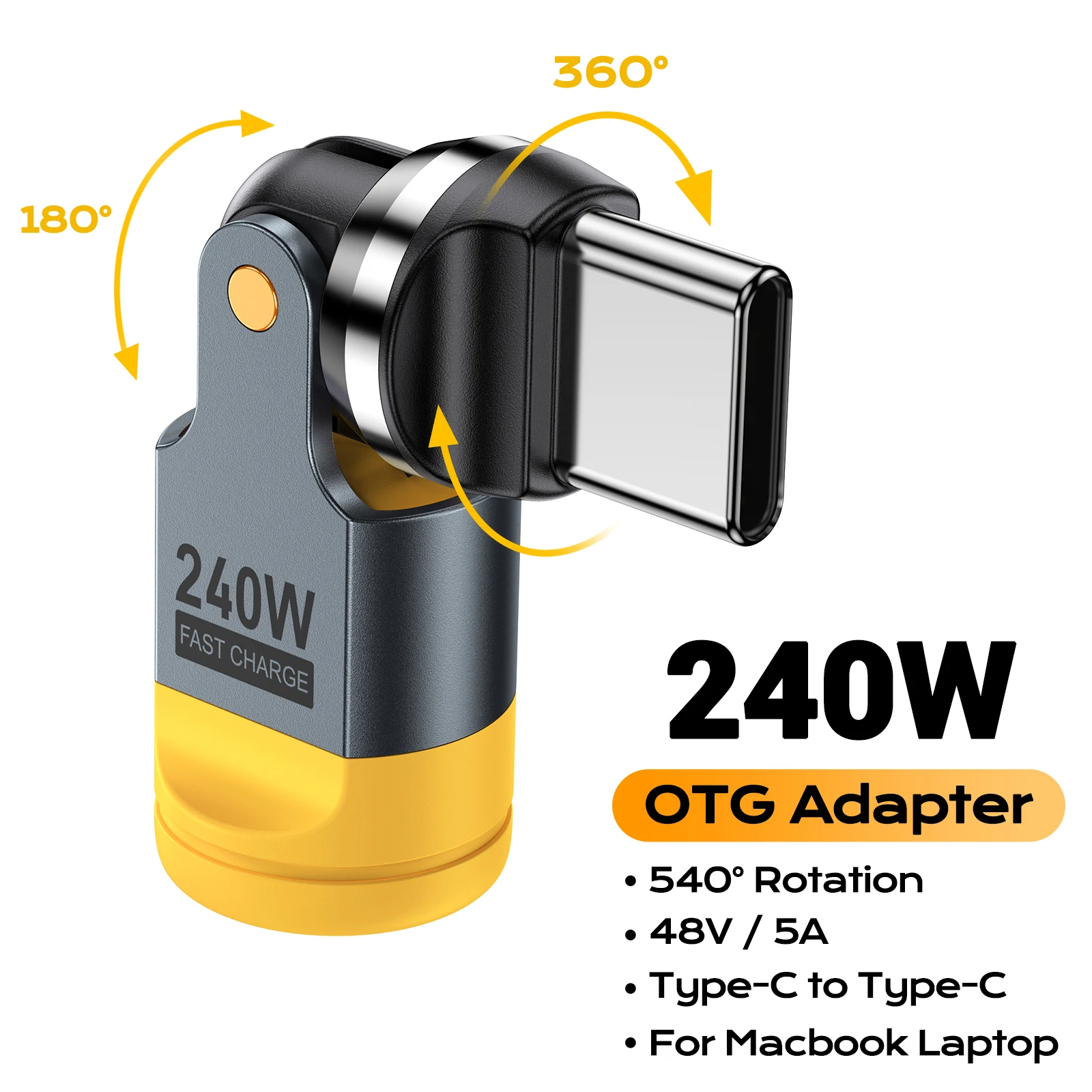 AUFU 240W USB-C zu Typ-C OTG Adapter PD3.1 5A Schnellladekabel-Konverter für iPhone MacBook Laptop 540° Drehbarer Typ-C Adapter