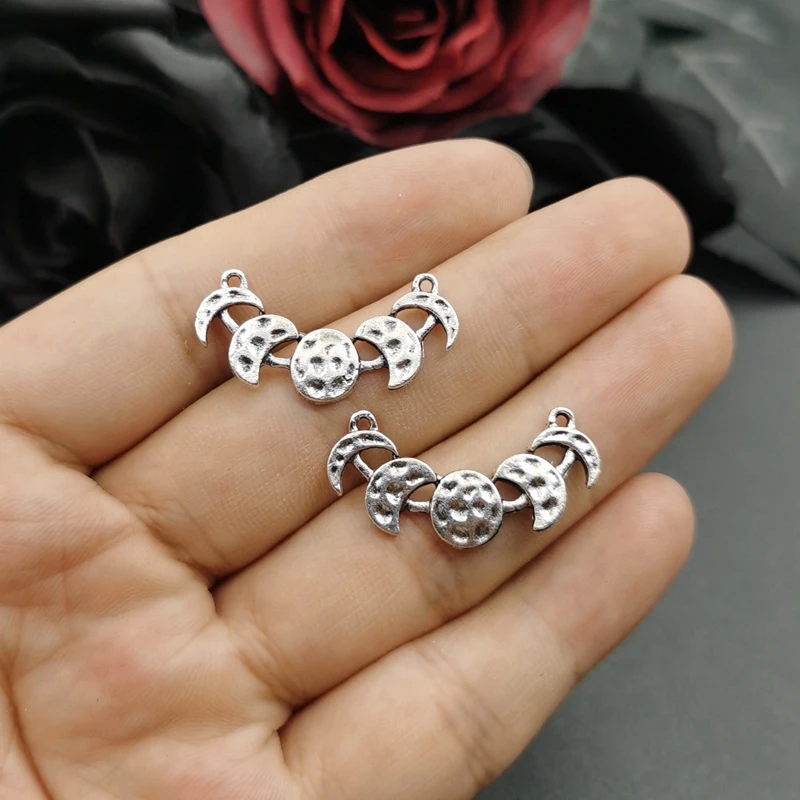 8pcs 30*17mm Vintage Moon Phases Connector Charms Triple Moon Goddess Pendants DIY Handmade Ornaments Accessories