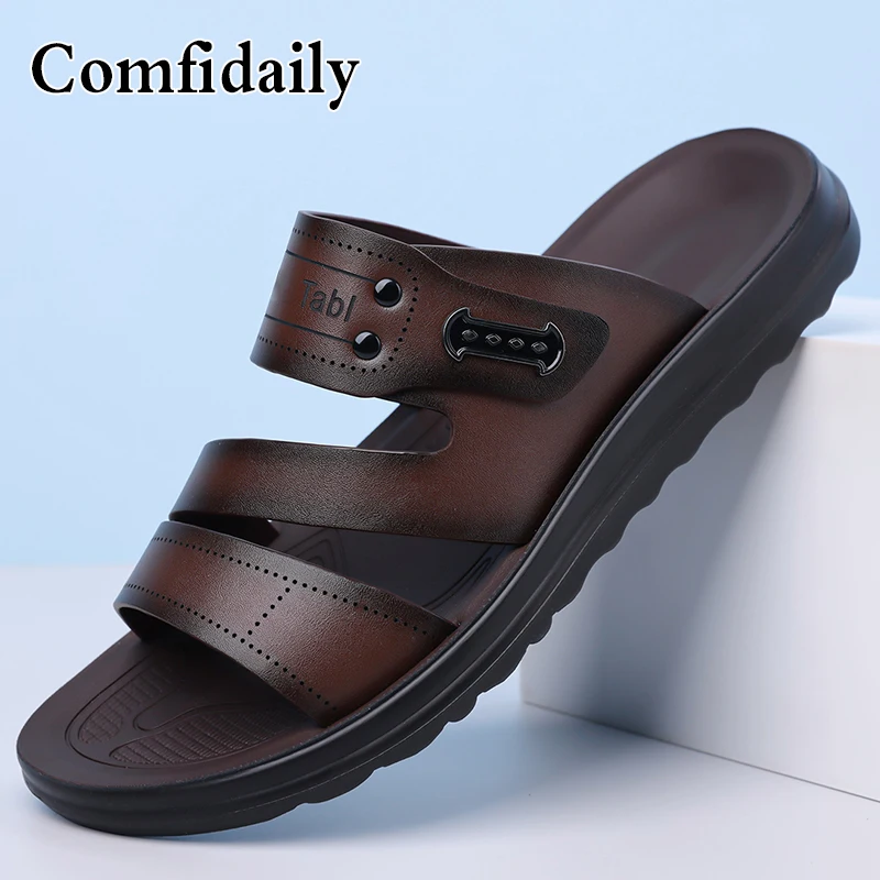 Men's Summer Fashion Sandals Simple Beach Shoes Soft Anti-Slip Flat Slippers for Casual Comfortable Footwear-9010