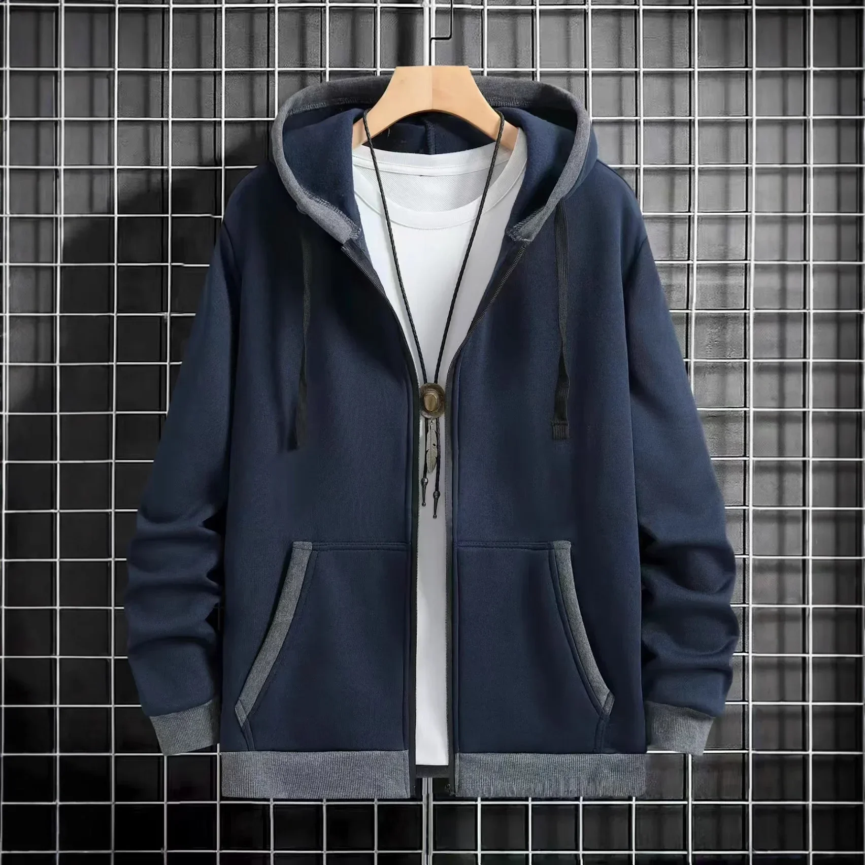 Men's Hooded Zipper Cardigan Casual Outerwear Fashionable Loose Sweatshirt Long Sleeve Jacket Autumn Winter New Arrival Style