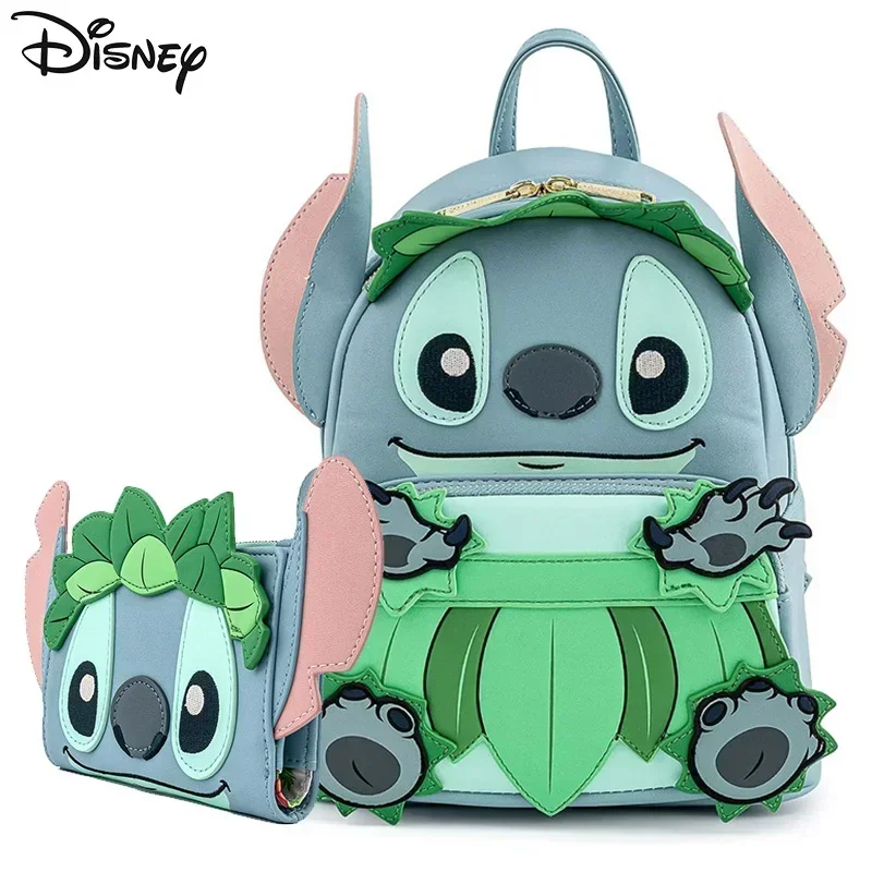 Original Loungefly Disney Lilo & Stitch Kids Backpacks Wallet Womens Double Strap Shoulder Bags PU Leather Girls Change Purse