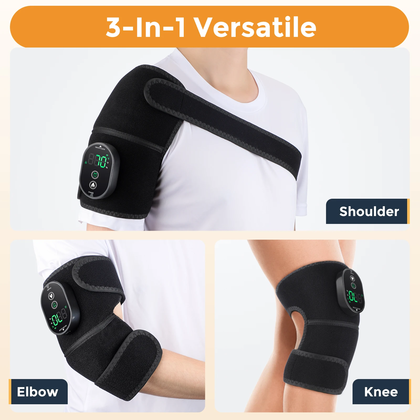 히팅 무릎 마사지 패드 3-in-1 어깨 팔꿈치 랩 브레이스 열 마사지기 핫 컴프레스 근육 이완 전기 온열 벨트