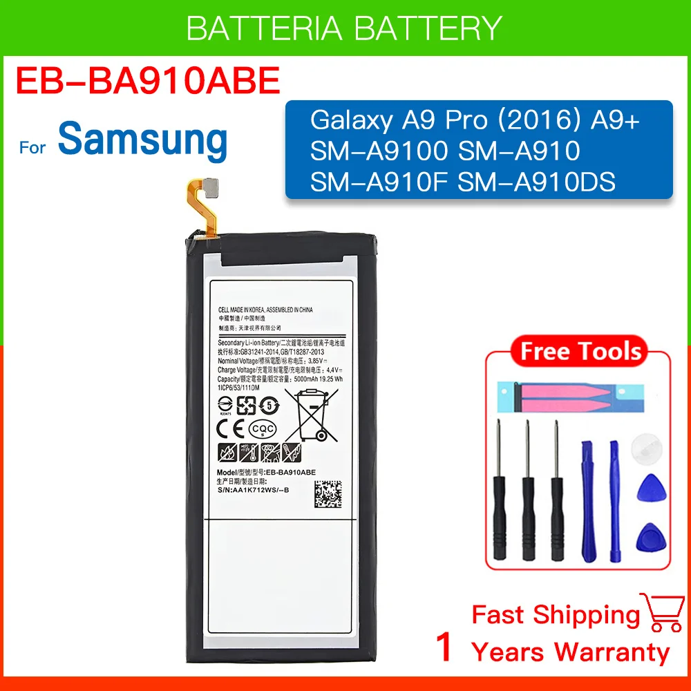 

Brand Battery EB-BA910ABE for Samsung Galaxy A9 +, A9000, A9 Pro 2016, A9Pro Duos TD-LTE, SM-A9100, SM-A910F/DS Batteria+ Tools