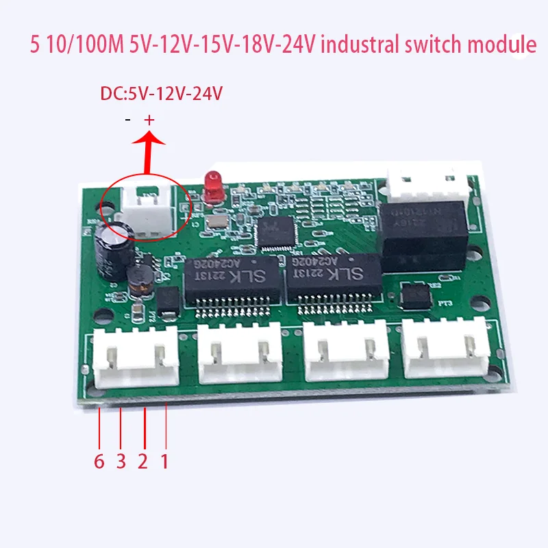 มินิพีซีบีเอ5พอร์ตเน็ตเวิร์กมินิอีเธอร์เน็ตสวิตช์โมดูล10/100Mbps 5V 12V 15V 18V 24V