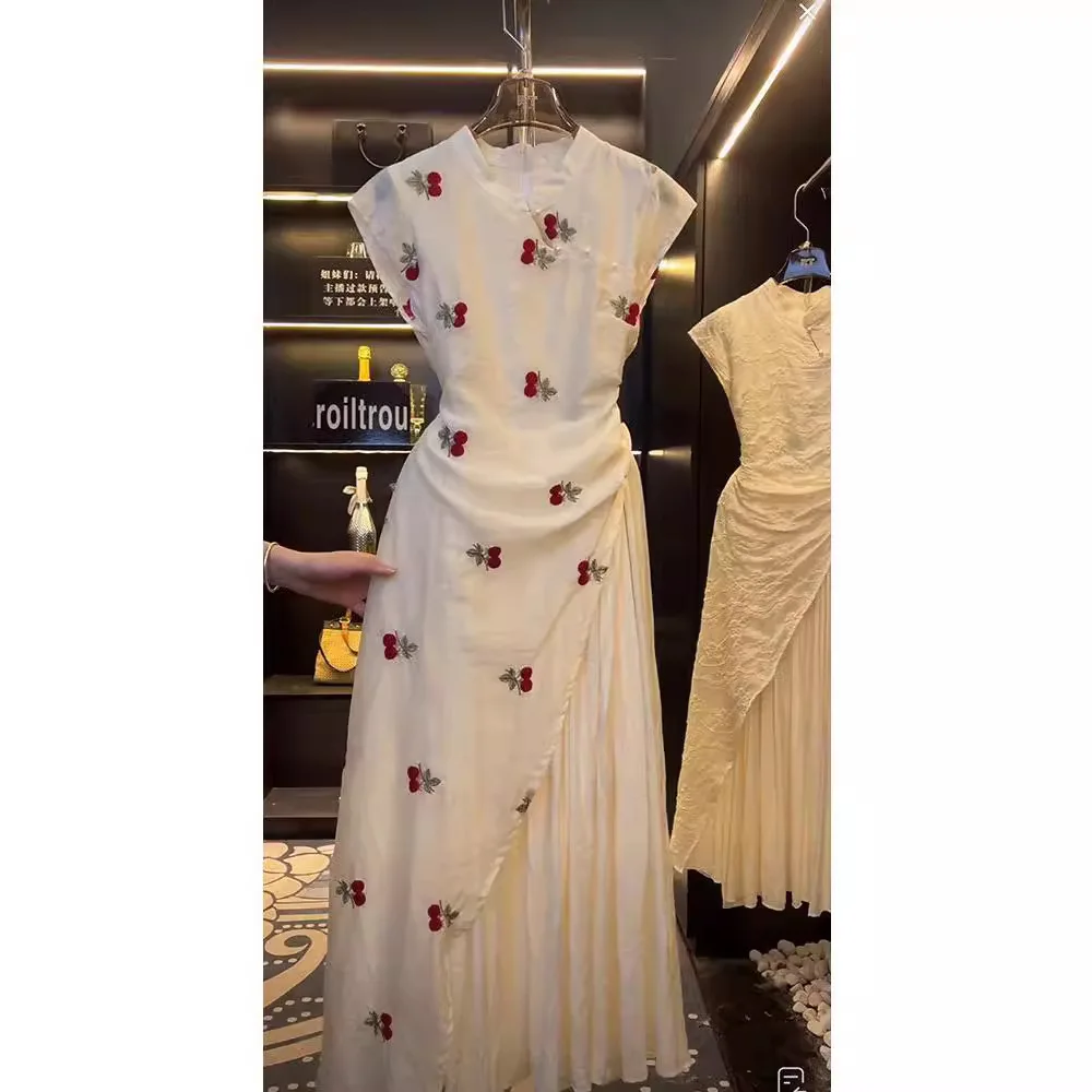 

New Chinese Style Short-sleeved Women's Cheongsam 2026 New Dress Seaside Vacation Two-piece Long Skirt