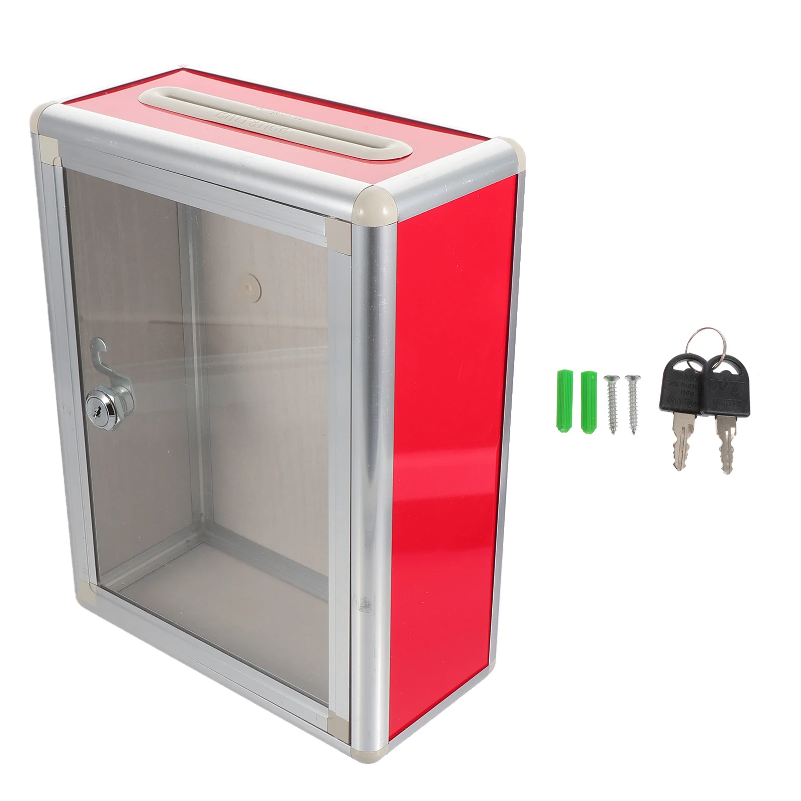 Red Suggestion Box Secure Lock Easy Mount Wall Table Office Supply Confidential Anonymous Comments Storage Holder