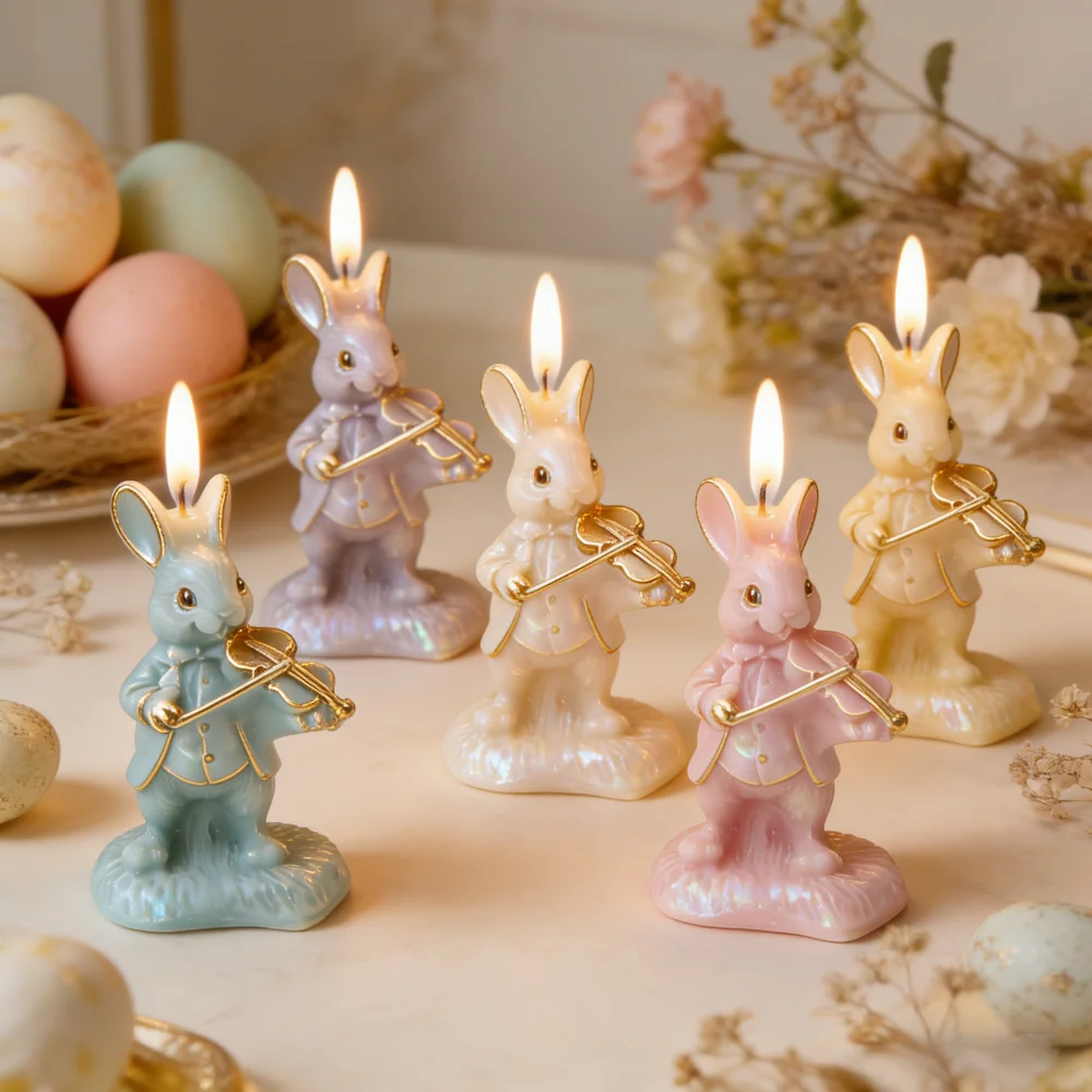 Neue Osterhase-Form zum Selbermachen: Geigen spielender Hase aus Silikon für Aromakerzen, Gips, Harz-Ornamente, Oster-Geschenke, Frühlingsdekoration
