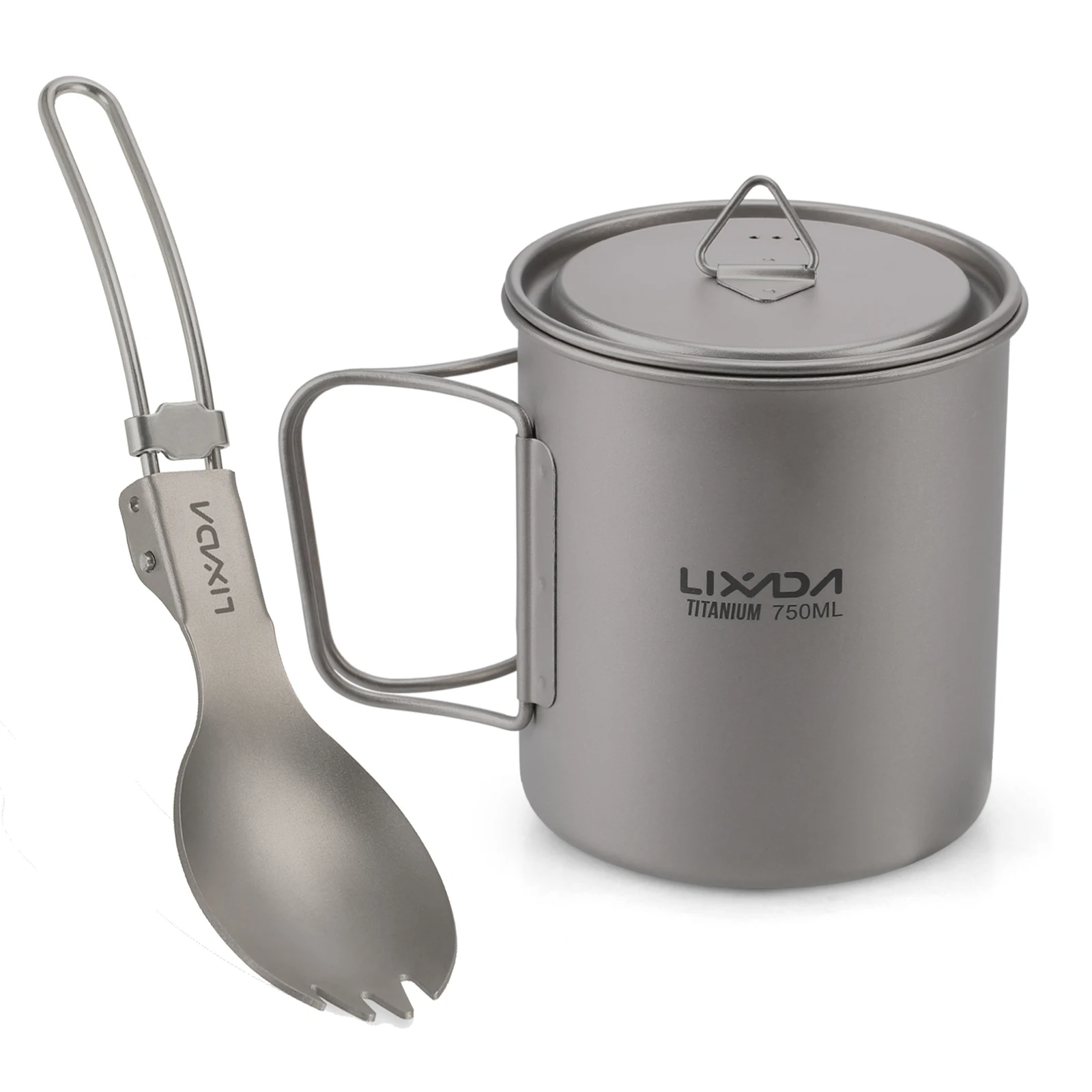 Lixada Cookware Set 300ml/350ml/420ml/550ml/650ml/750ml Ultralight Titanium Cup with Folding Dinner Spork Tableware for Camping