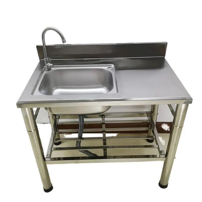 

extra thick stainless steel sink integrated countertop with platform rack single slot hand washing vegetable basin floor