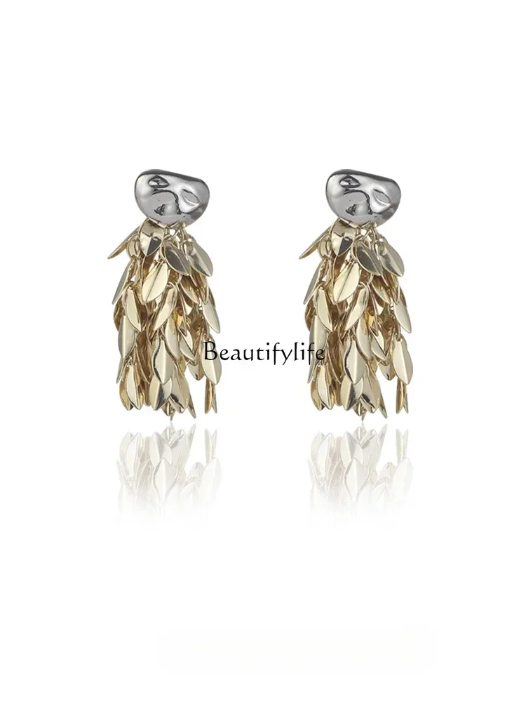 

Golden Wheat Tassel Earrings, Elegant, Luxury, High Sense, Niche, Unique, Light