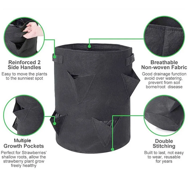 5/7/10 Gallon Garden Strawberry Planter Grow Bag Flower Fabric Pots Home Non Woven Jardin Flower Veg Tomato Planting Container