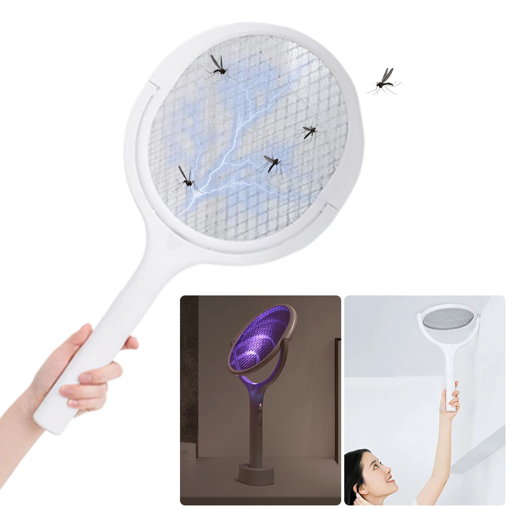 Rotierender Kopf, Fliegenklatsche, Schläger, 5/6 in 1, Mückenvernichter mit Teleskopstange, elektrische Fliegenklatsche für Mückenfliegen, Mücken, Wespen