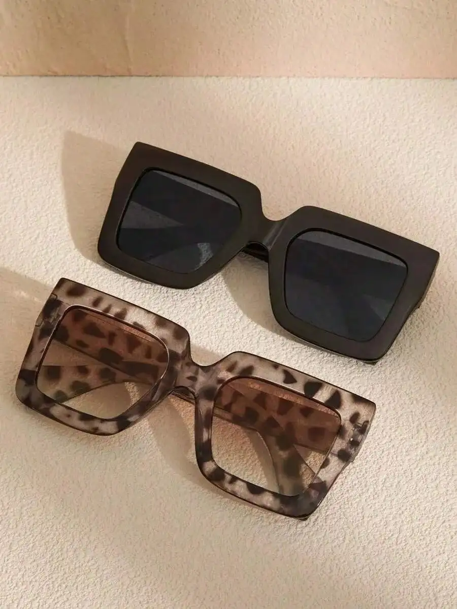 1/3pcs Geometric Oversized Full Frame Leopard Print Classic Retro Timeless Women's Set, Suitable For Dance Parties, Outdoor Travel, Halloween Street Photography, Music Festivals, Carnivals, Creative Fashion Glasses Accessories
