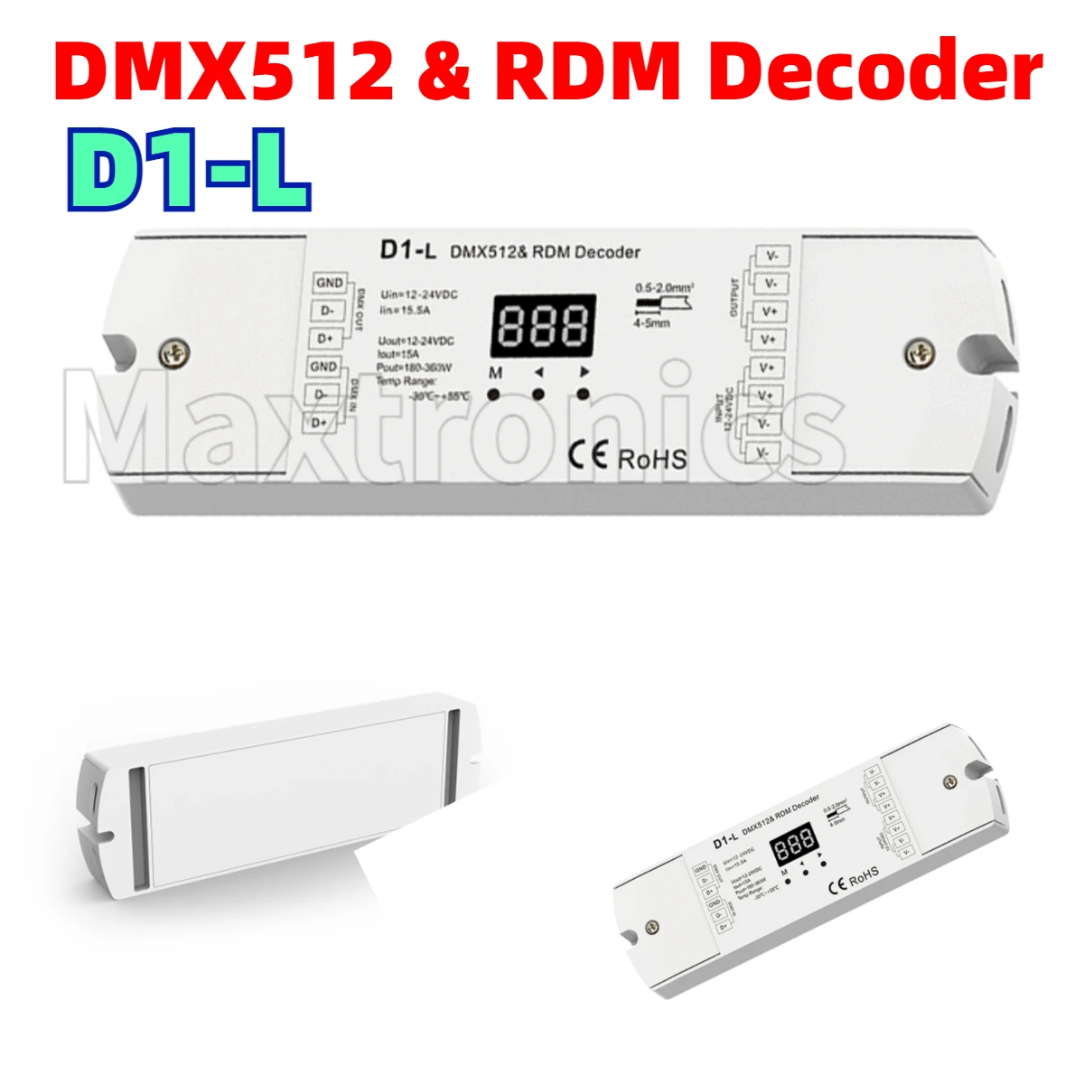 

DC12-24V CV DMX декодер D1-L 1-канальный светодиодный контроллер постоянного напряжения DMX512 и декодера RDM 1CH * 15A для одноцветных светодиодных лент