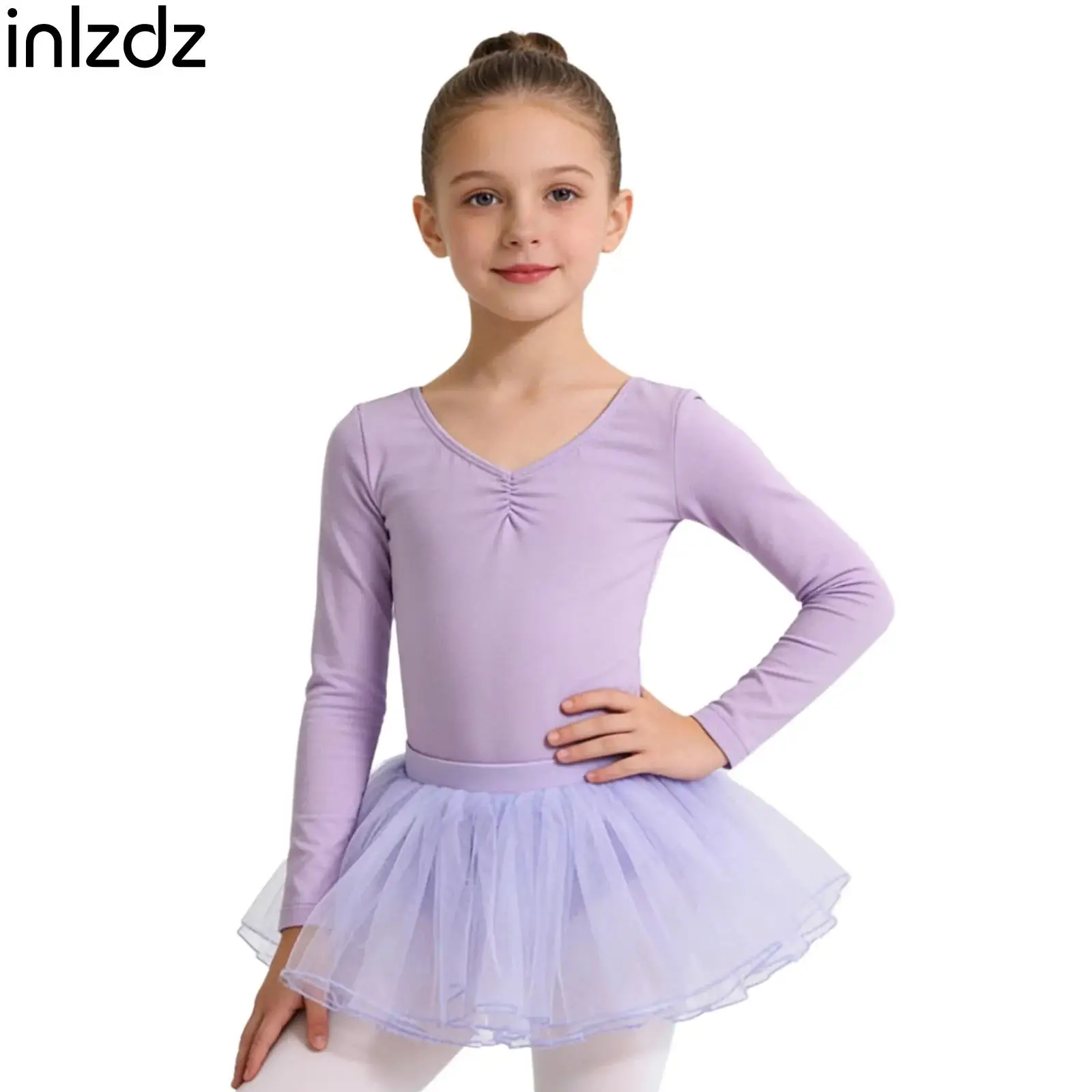 

Детский костюм для балета, танцев, гимнастики и фигурного катания для девочек, классическая танцевальная одежда, комплект из леотарда с длинными рукавами и юбки-пачки из фатина