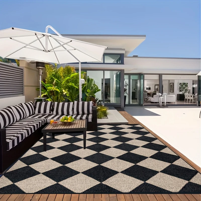 VIKAMA Vintage Checkered Rug: Stain-Resistant and Durable—Perfect for Balconies, Sofas, RVs, Campsites, and Home Decor