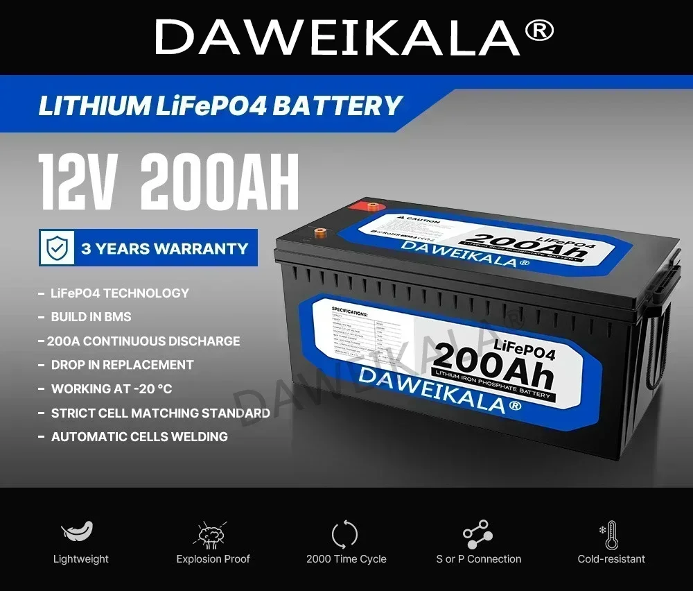 12V 20Ah 50Ah 100Ah 150Ah 200Ah LiFePo4 Battery Pack Lithium Iron Phosphate Batteries Built-in BMS For Solar Boat No Tax