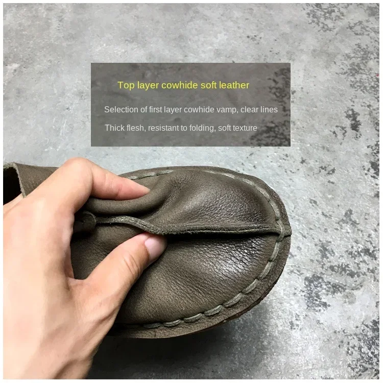 barefoot shoes Men\'s genuine leather oxford women\'s natural leather loafers shoes retro single cowhide handmade 43 44 shoes