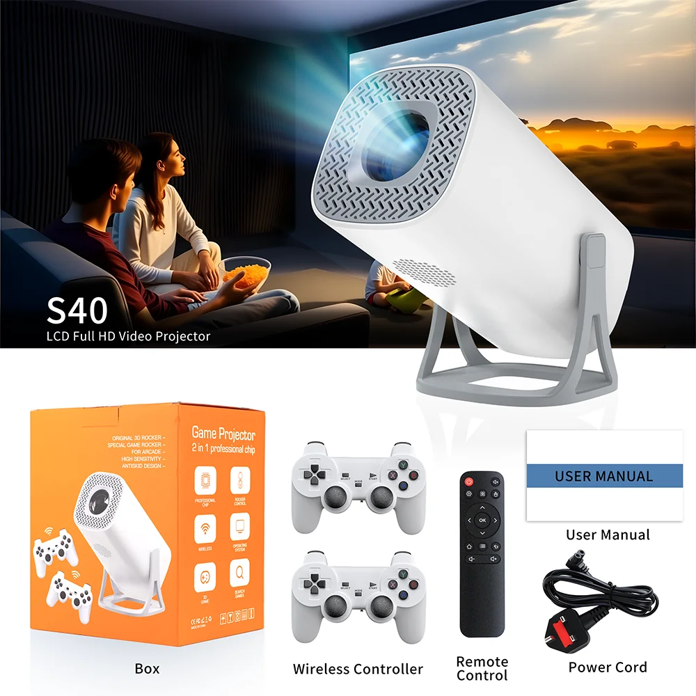 

3000+Games Projectors 4K HD wifi 6 BT5.4 Android 11 64G home theaters sound Low noise Dual gamepads Outdoor Projetor