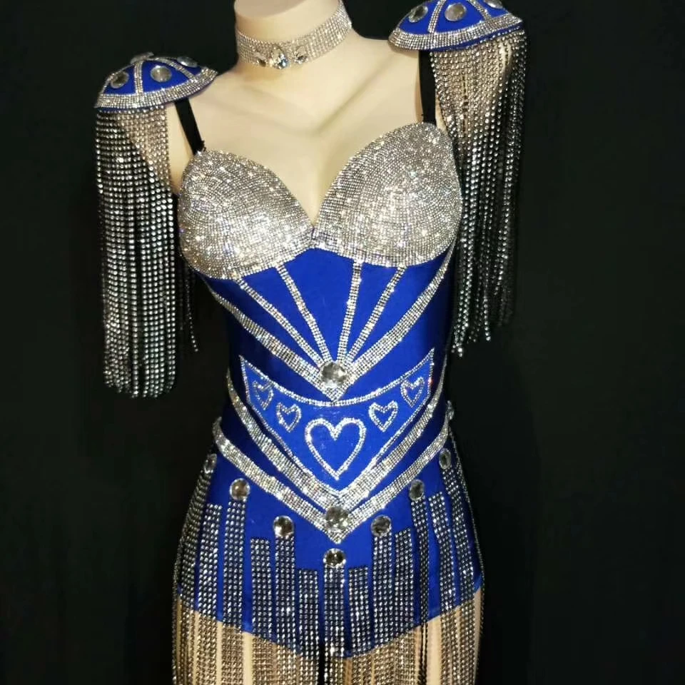 Roupa de festa de aniversário moda brilhante strass borla bodysuit boate sexy feminino senhoras equipe de dança latina catsuit sexy arrasto