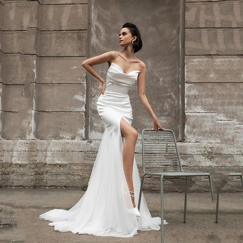 

Eightree Boho Beach Tulle Wedding Dress for Women Long Sweetheart Side Slit Mermaid Bride Dresses Customized Vestidos De Novia