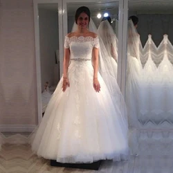 ZJ9215 Customized Beading Lace Wedding Gowns for Women 2024 Princess Bridal Boho Champagne Beach Wedding Dresses Off Shoulder