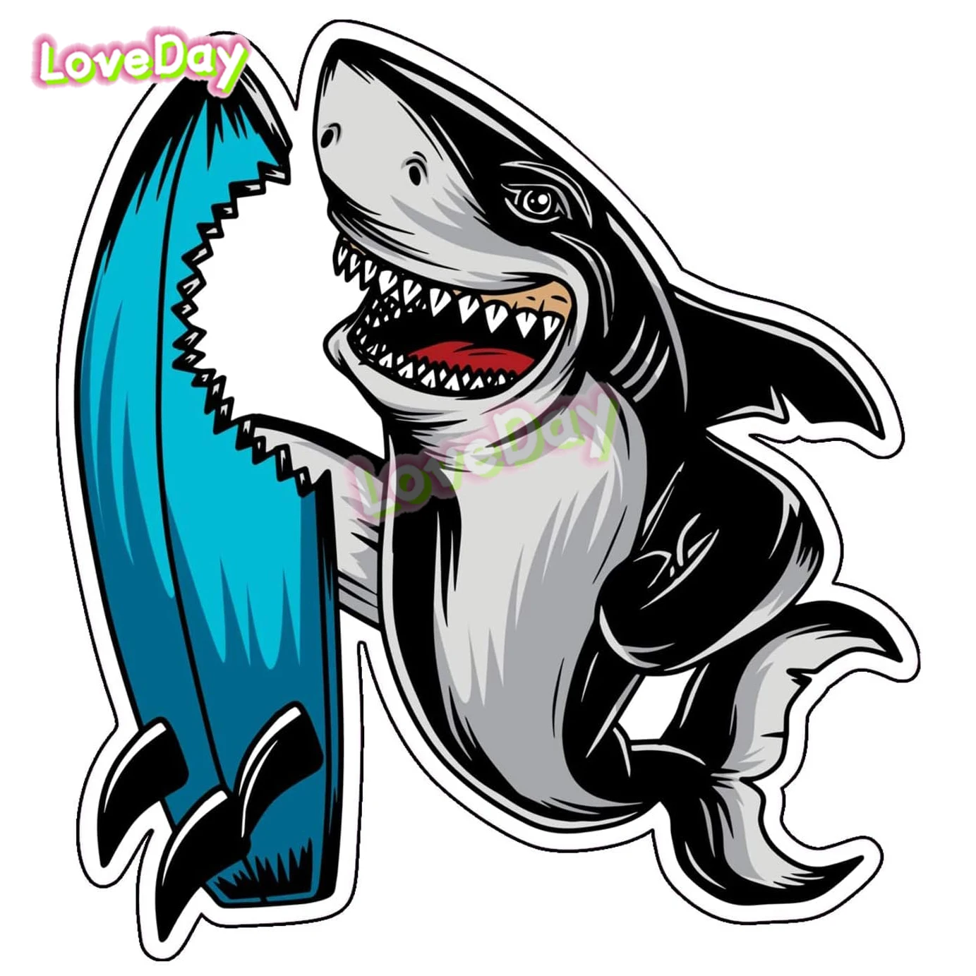 Surfboard destroyed by fish Cartoon Animal Decal Beach Car Stickers