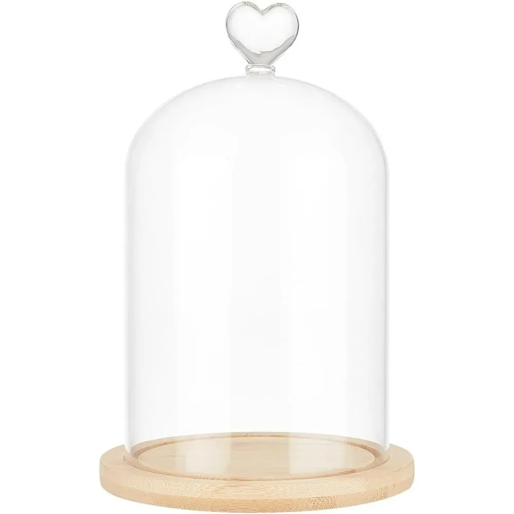 

Стеклянный купол в форме сердца, 5,71x9,06 дюйма, террариум с колокольчиком и деревянной основой, декоративный купольный чехол для растений, цветов