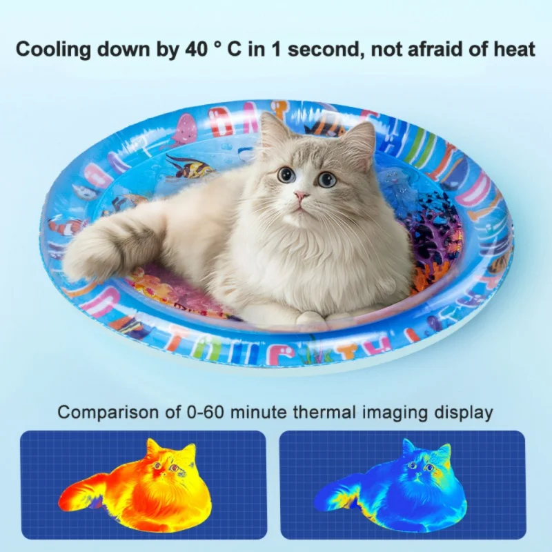 Pet Cooled Water-filled Ice Pads Cat Dog Sensory Water Play Mat Thickened Inflatable Anti-catch Waterbeds with Random Color Pump