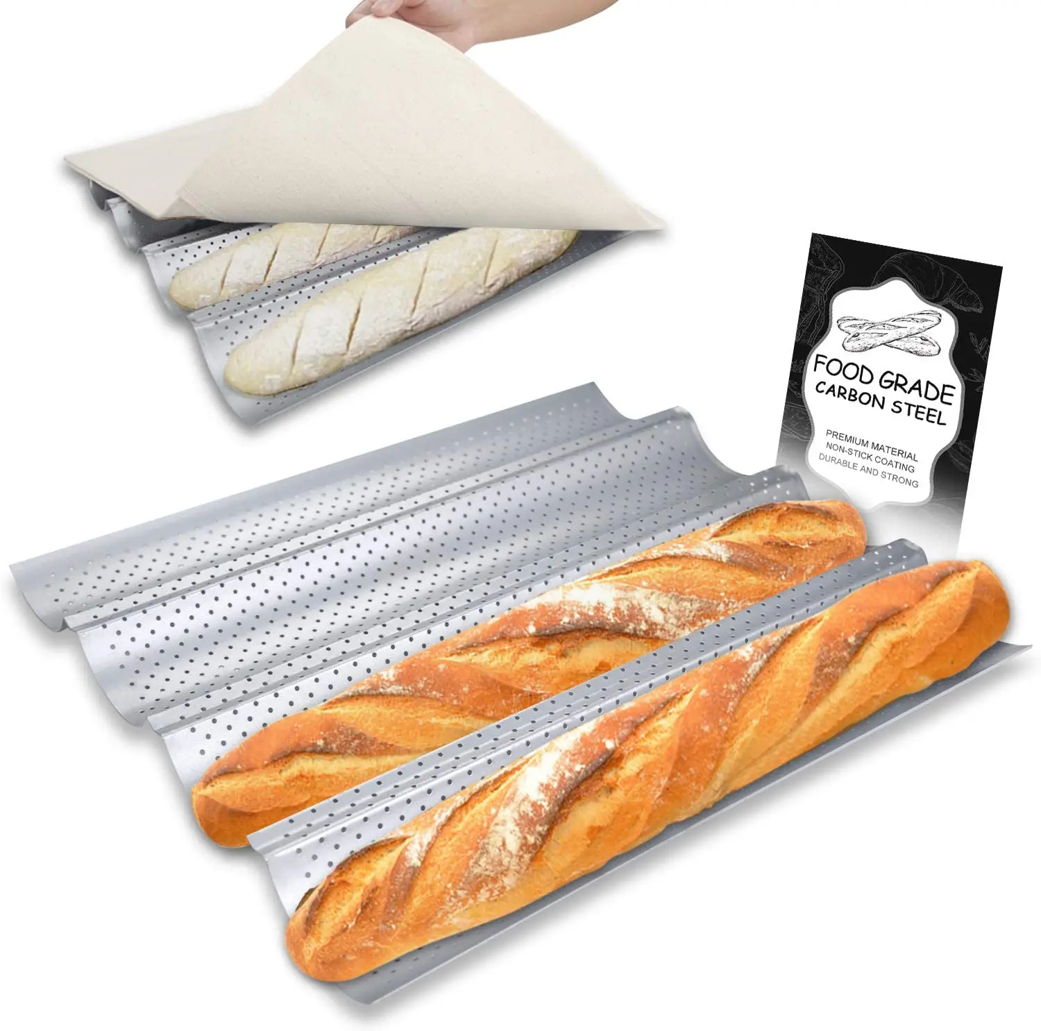 WALFOS Carbon Steel 4 Groove 2 Groove Wave French Bread Baking Tray For Baguette Bake Mold Pan