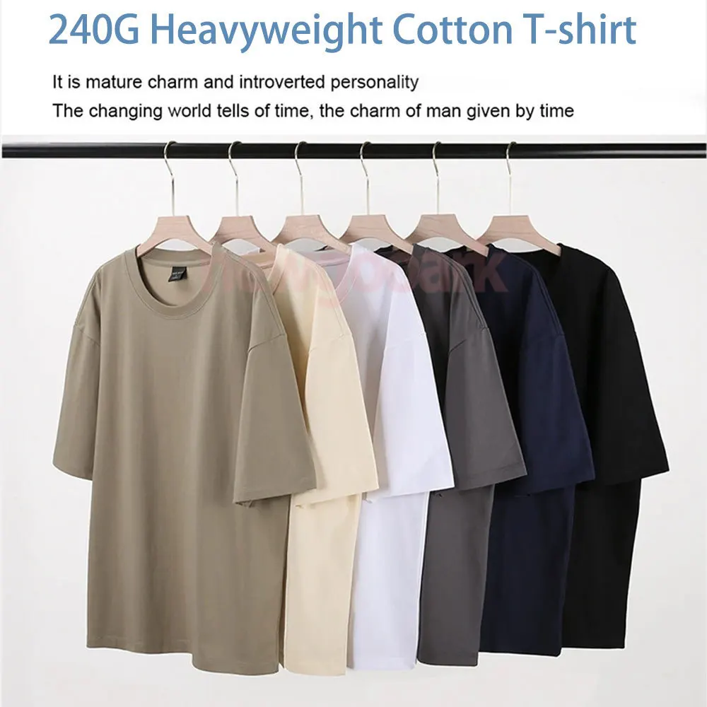 240 جرام القطن الوزن الثقيل مخصص مطبوعة الترفيه المتضخم تي شيرت Harajuku لتقوم بها بنفسك مثل الصورة شعار قميص موضة الرجال بلايز التي شيرت #1