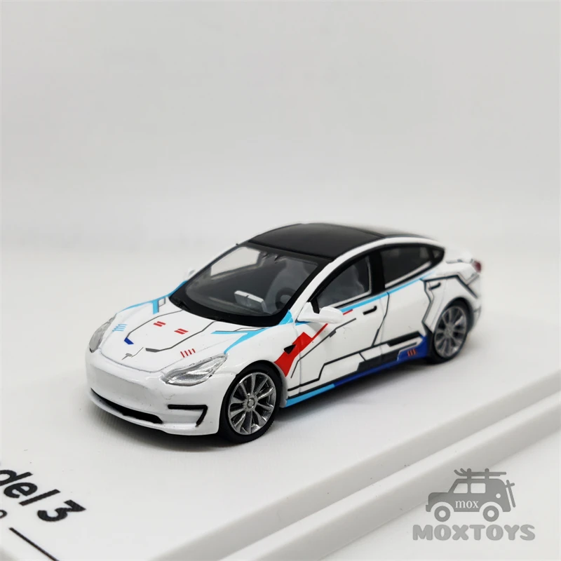 TimeMicro 1:64 Model 3 mechanical painting white /blue Diecast Model Car