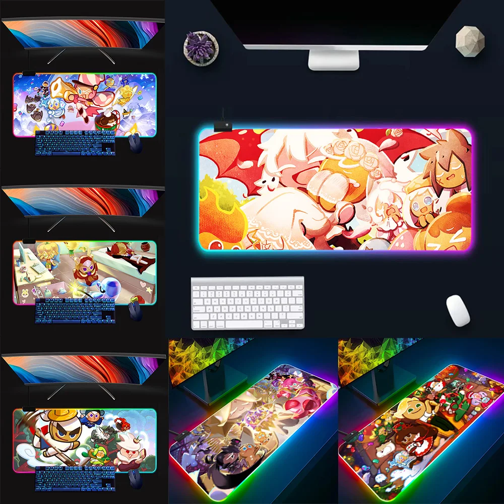 Cookie Run RGB Pc Gamer Keyboard Mouse Pad Mousepad LED Glowing Mouse Mats Rubber Gaming Computer Mausepad