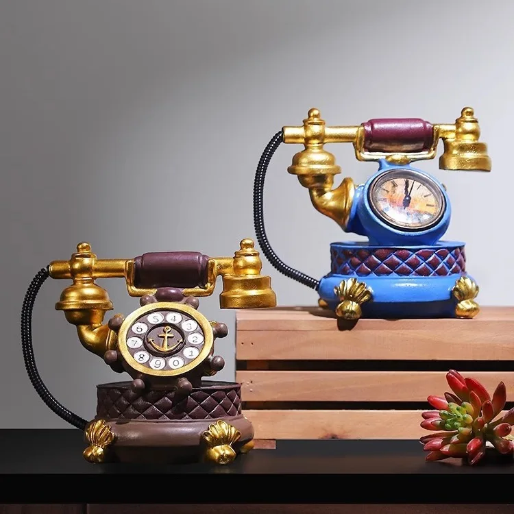 

Retro Telephone Model Antique Phone Statue Vintage Style Home Decor Figurines Creative Living Room Office Bar Desktop Ornaments