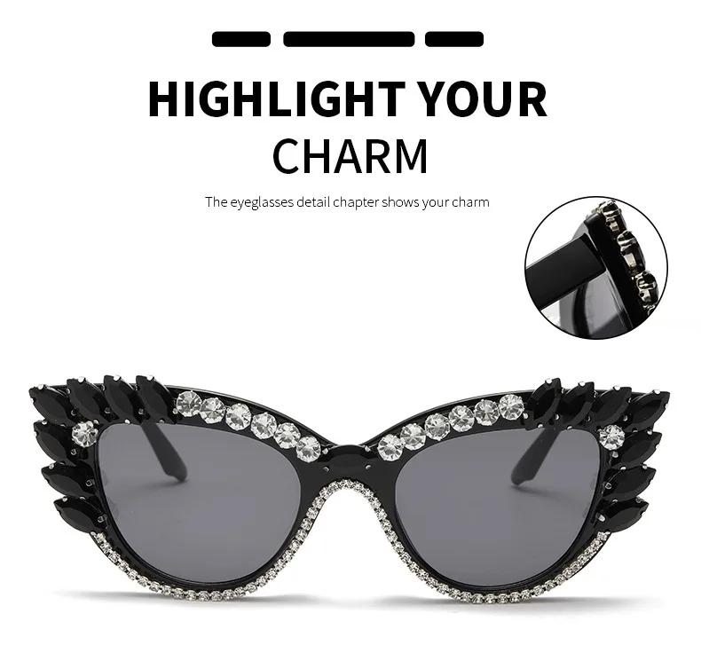 Teardrop Cat Eye Rhinestone Sunglasses Women Colorful Big Crystal Fashion Show UV400 Sun Glasses
