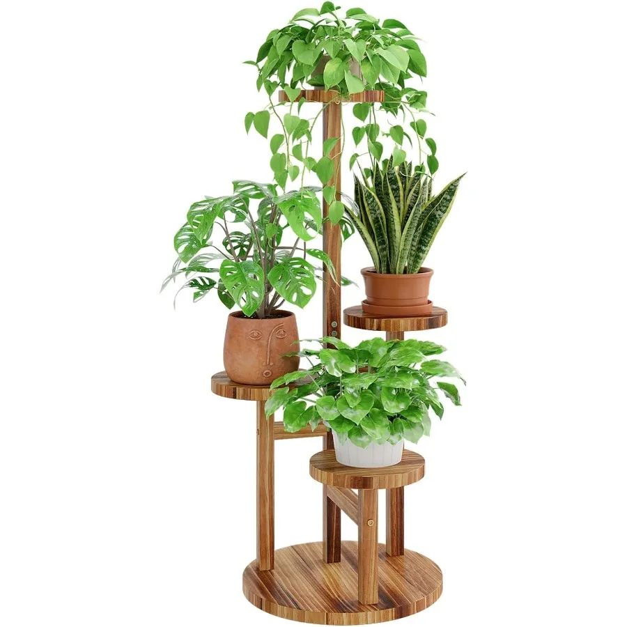 

Bamworld Plant Stand Indoor Plant Shelf 4 Tier Wood Plant Stand for Multiple Plants Tall Corner Plant Stands for Outdoor Round