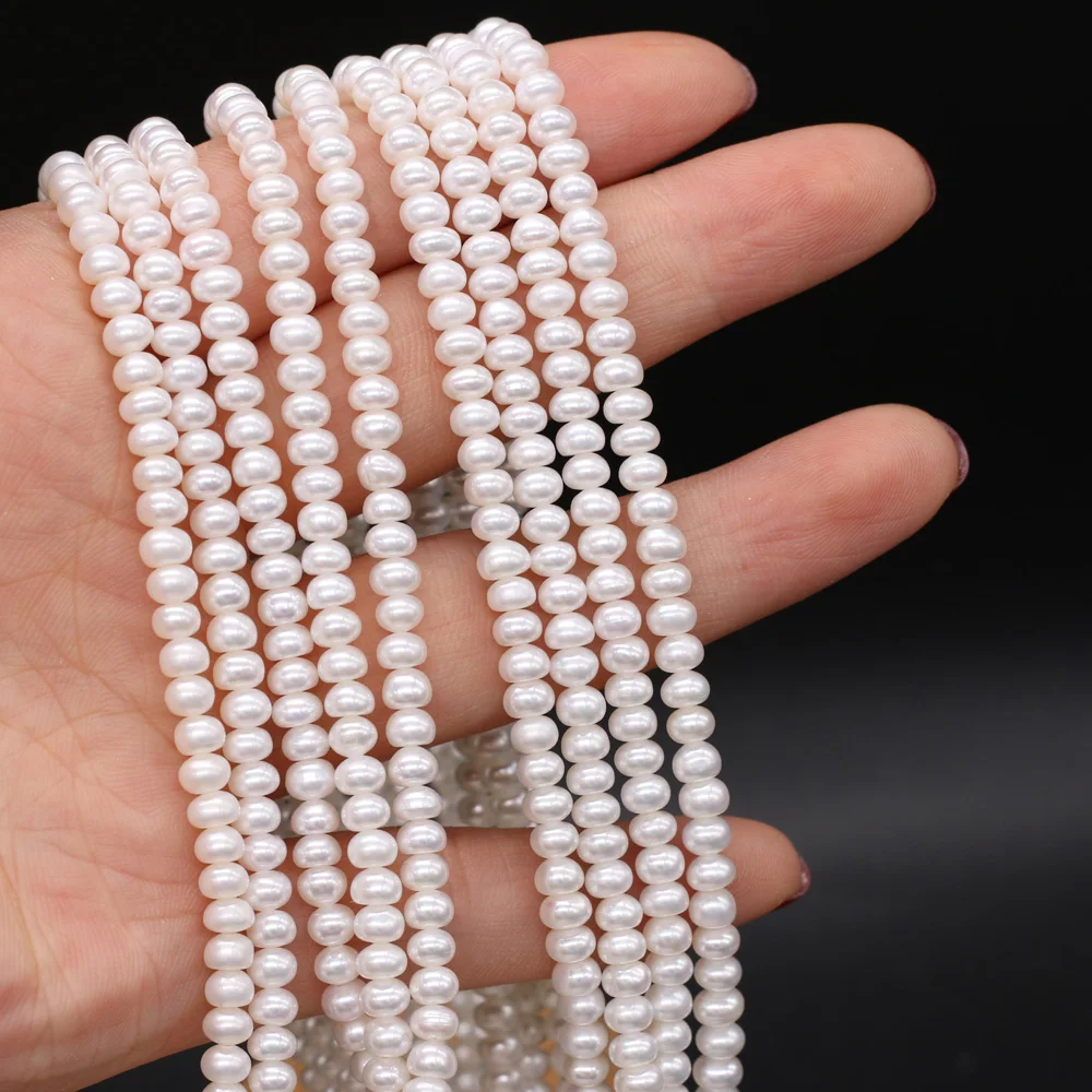 Natural Freshwater Pearl Beads For DIY Jewelry Making Necklaces Bracelets And Earrings For DIY Flat Bead White 36cm 3-4mm