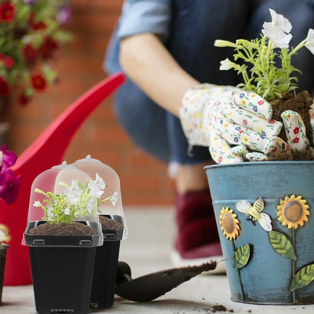 

12Sets Seedling Starter Pots with Humidity Dome Square Plastic Gardening Pot for Plant Propagation and Germination Nursery