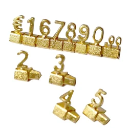 Gold 3D Combined Price Tag 12Pcs/Set Adjustable Number Signs Cube Dollar Euro Currency Symbol Jewelry Store Digital Price Tags