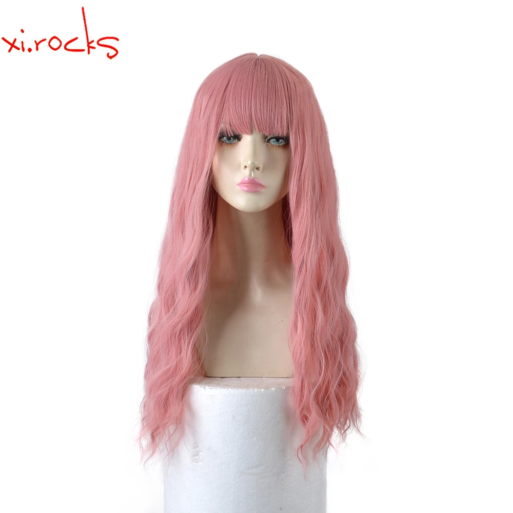 

Xi.rocks 3812C Long Curly Hair Wavy Pink Female High Temperature Resistant Synthetic Fiber Wig Cosplay