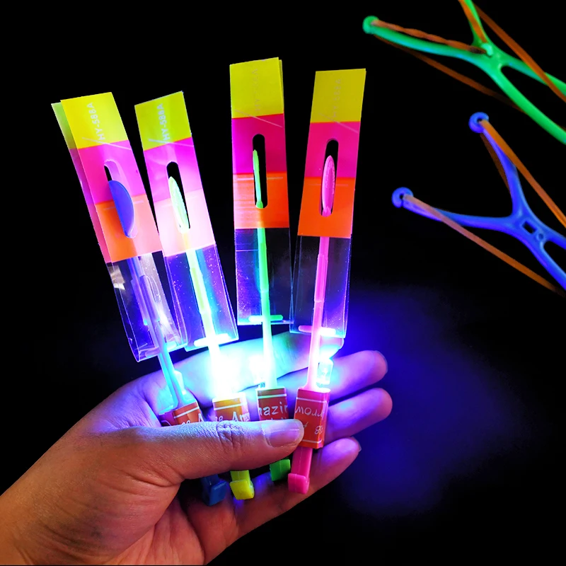 10pcs Led Slingshot Shining Light Flash Elastic Helicopter Rotating Flying Arrow Slingshot Glow In The Dark Toys Birthday Gift view 4