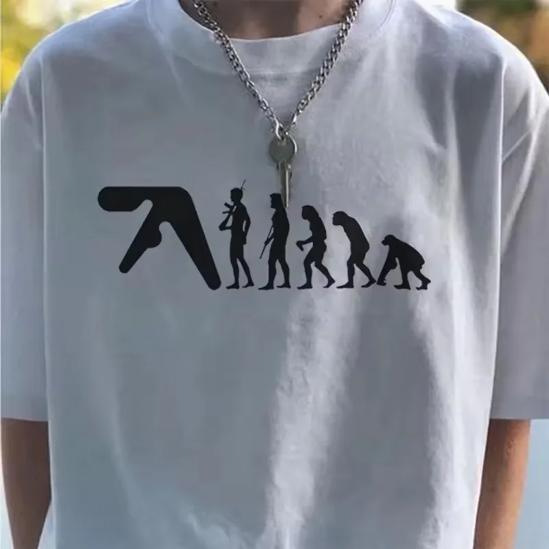 Men T-Shirt Aphex Twin Oversized Cotton Short Sleeve Tee Y2k Tops Harajuku  Streetwear Korean Fashion Vintage Aesthetic Clothing