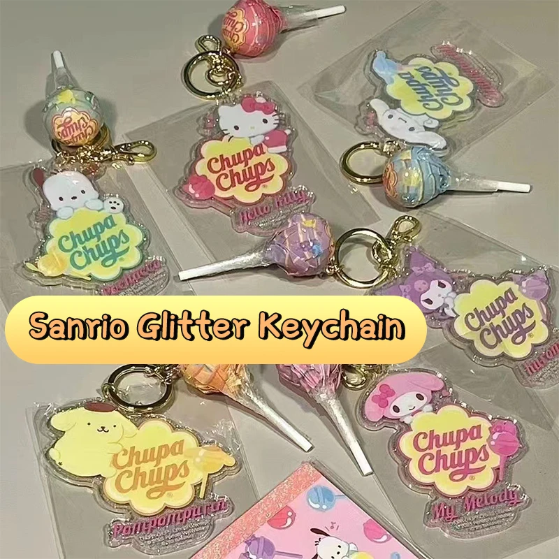 Sanrio Acrylic Pendant Keychain Hello Kitty Kuromi Cinnamoroll Stick Candy Pendant Keychains Bag Ornament Accessories Keychain