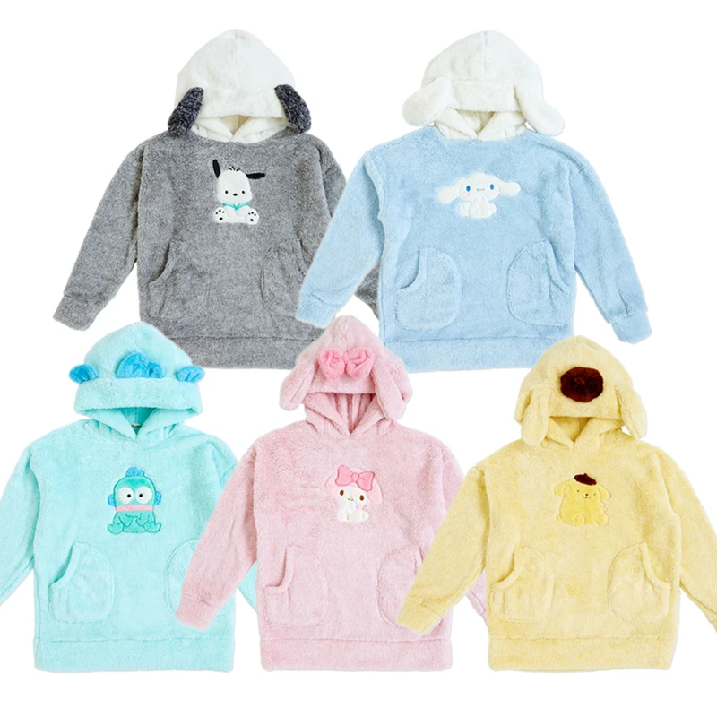 

Kawaii Kuromi My Melody Cinnamoroll Fleece Thickened Hooded Sweater Women Winter Anime Sanrioed Girl Heart Cute Plush Top