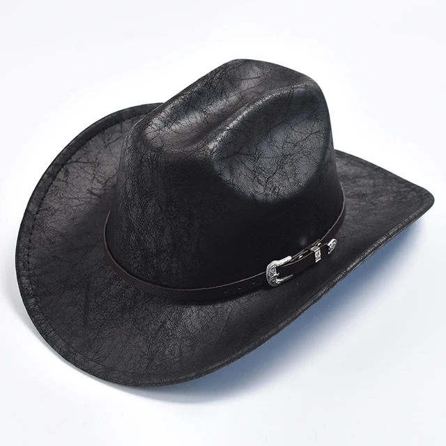 Zachodni kowbojski kapelusz ze sztucznej skóry dla mężczyzn Vintage Gentleman Panama Cowgirl Hat Sombrero Hombre