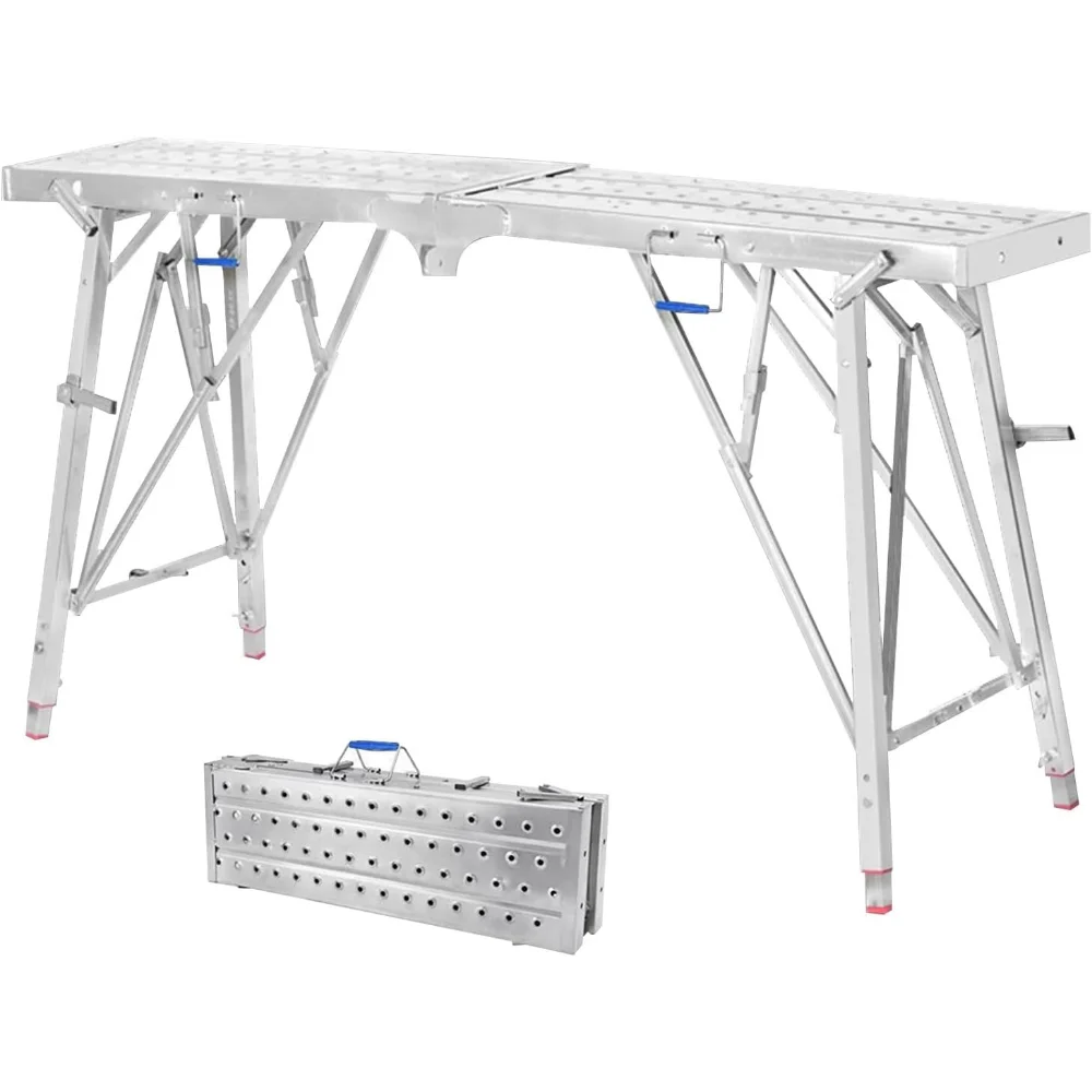 

Adjustable Work Base, Portable Folding Aluminum Step Ladder, Scaffolding Area of Capacity 330 LBS Heavy Duty