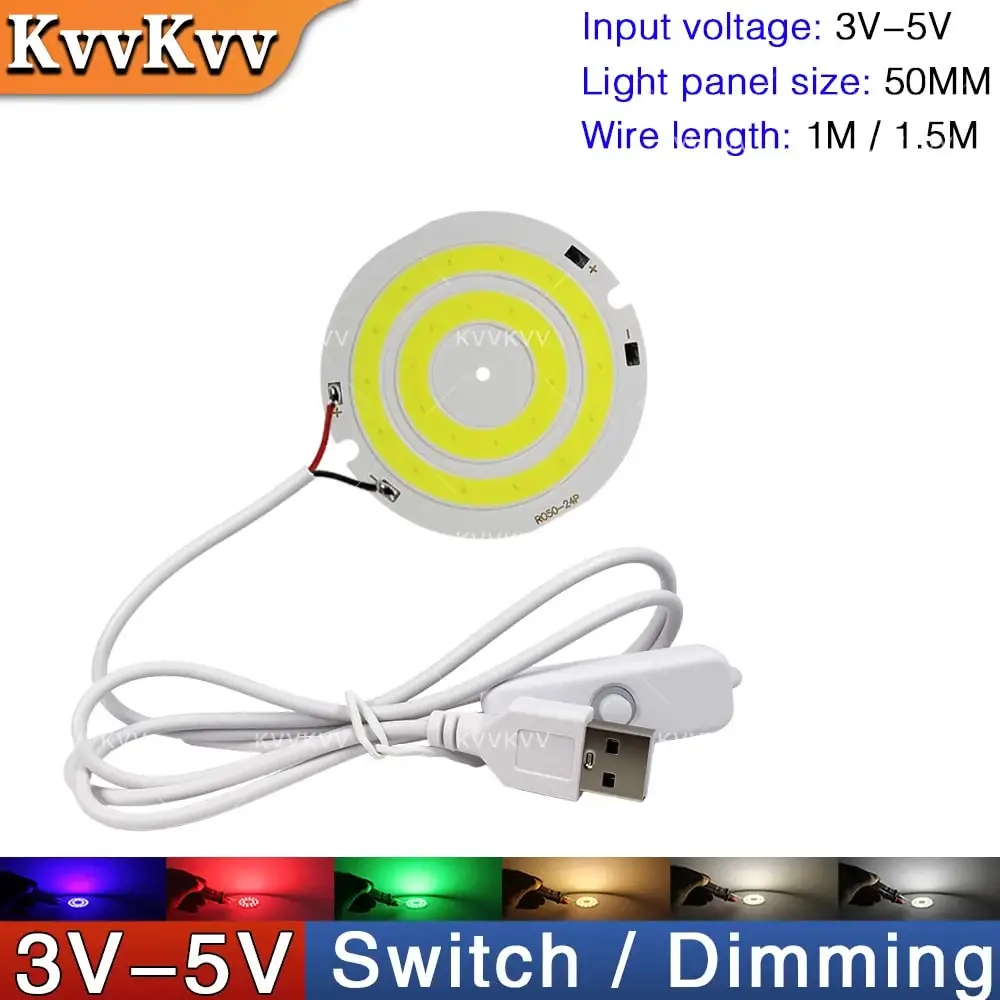 50mm Round LED Chip Light Bulb DC 5V Warm White Red Blue Green for DIY Projects Home Decor Lighting USB Powered SMD LED Bead