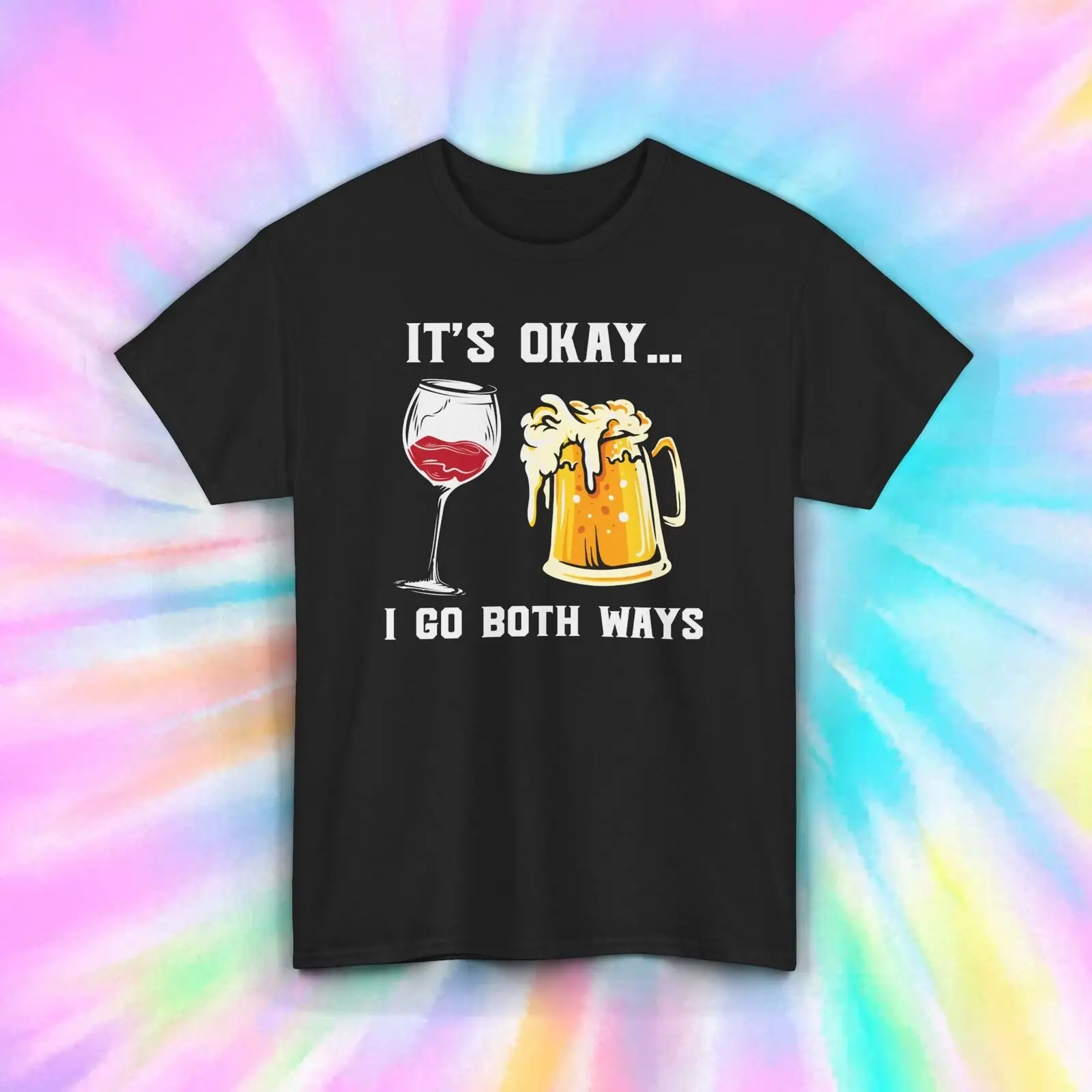 

Футболка с надписью «I Go Two Ways Wine Beer»
