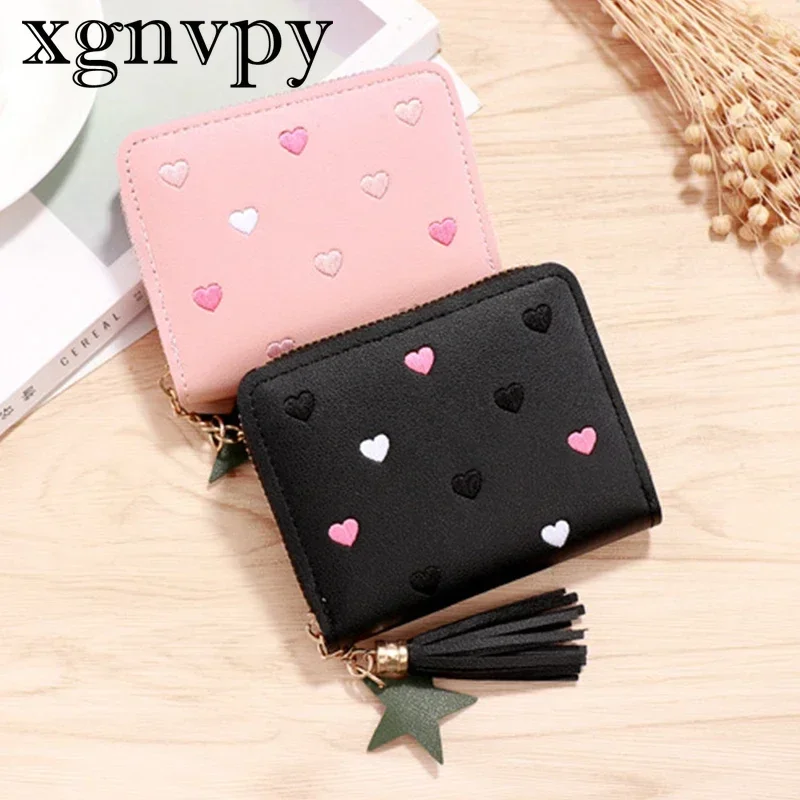 Xgnvpy Women Small Wallet Ladies Mini Tassel Wallet Cute Girl Short Zipper Lovely Pu Leather Coin Purse Female Hand Wallet Purse