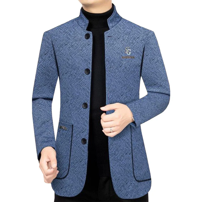 Men Stand-up Collar Blazers Jackets New Spring Autumn Man Business Casual Suits Coats High Quality Men Blazers Coats Jackets 4XL